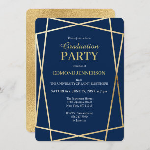 Elegant Blue Gold Geometric 2025 Graduation Party Invitation