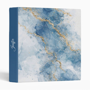 Elegant Blue Gold Glitter Abstract Flow 3 Ring Binder
