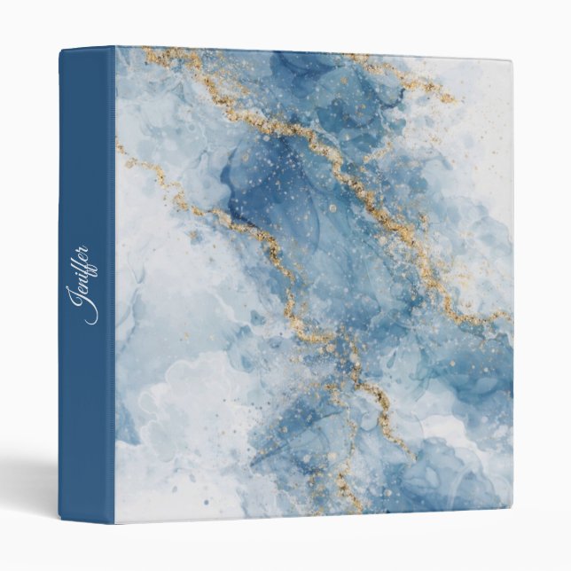 Elegant Blue Gold Glitter Abstract Flow            3 Ring Binder (Front/Spine)