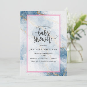 Elegant Blue Gold Glitter Abstract Flow Invitation