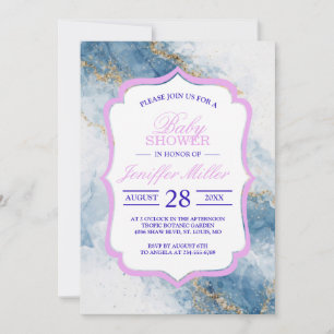 Elegant Blue Gold Glitter Abstract Flow Invitation