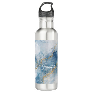 Elegant Blue Gold Glitter Abstract Flow            Stainless Steel Water Bottle