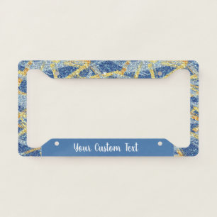 Elegant Blue Gold Glitter Abstract Personalized License Plate Frame