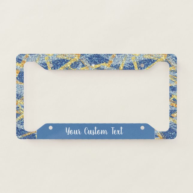 Elegant Blue Gold Glitter Abstract Personalized License Plate Frame (Front)