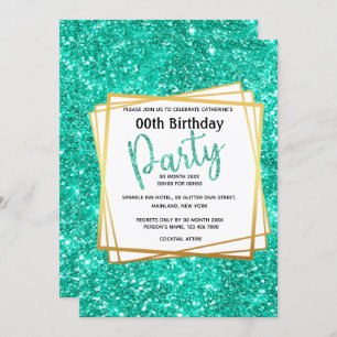 Elegant blue gold glitter birthday age party invitation