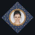 Elegant Blue Gold Glitter Star Modern Photo Graduation Cap Topper<br><div class="desc">Elegant Blue Gold Glitter Star Modern Photo Graduation Cap Toppers features your favorite photo and personalized text on an elegant blue and gold star pattern pattern. Perfect for Graduation Day. Created by ©Evco Studio www.zazzle.com/store/evcostudio</div>