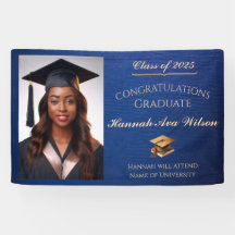 Elegant Blue & Gold Graduation Banner