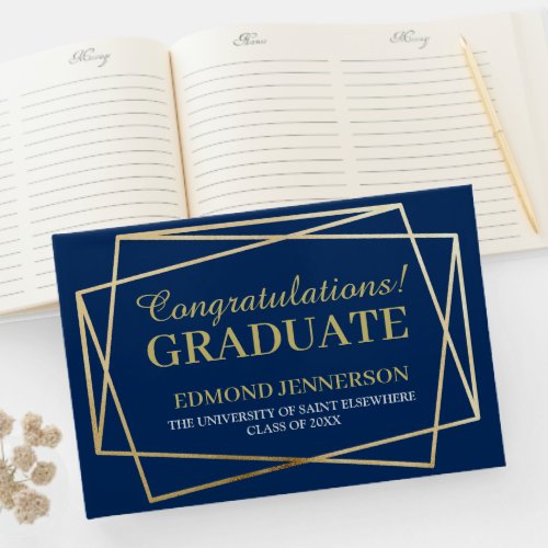 Elegant Blue Gold Graduation Class of 2024 Guest Book