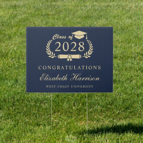 Elegant Blue Gold Graduation Congratulations Sign