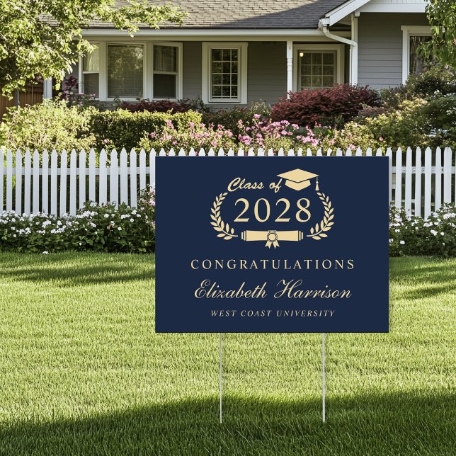 Elegant Blue Gold Graduation Congratulations Sign (Creator Uploaded)