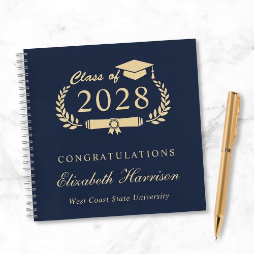 Elegant Blue Gold Graduation Party Guest Book