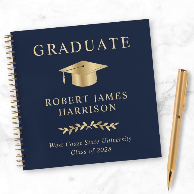 Elegant Blue Gold Graduation Party Guest Book (Creator Uploaded)