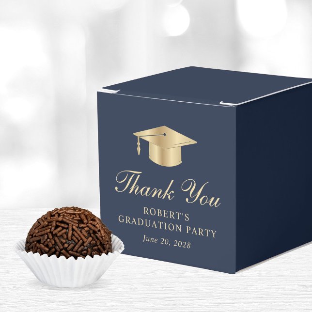 Elegant Blue Gold Graduation Party Thank You Favor Boxes (Creator Uploaded)