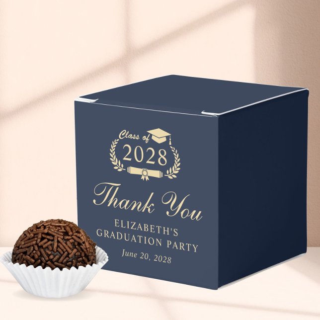 Elegant Blue Gold Graduation Party Thank You Favor Boxes (Creator Uploaded)