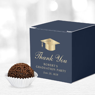 Elegant Blue Gold Graduation Party Thank You Favor Boxes