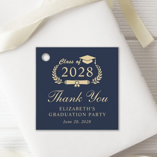 Elegant Blue Gold Graduation Party Thank You Favor Tags