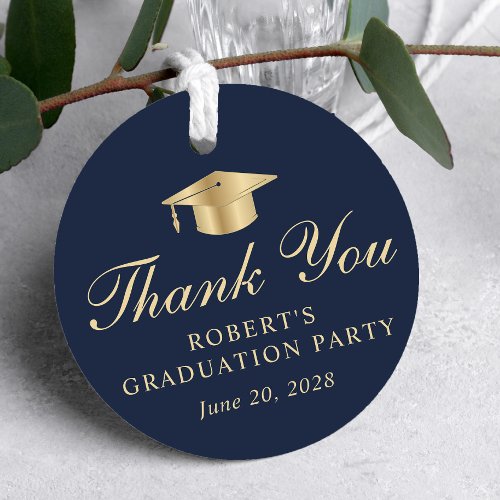 Elegant Blue Gold Graduation Party Thank You Favor Tags