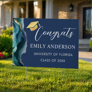 Elegant Blue & Gold Graduation Party yard Sign