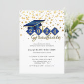 Elegant Blue Gold Graduation Photo Party Invitation | Zazzle