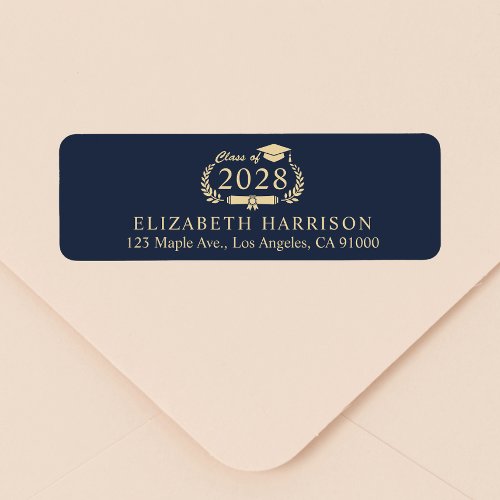 Elegant Blue Gold Graduation Return Address Label