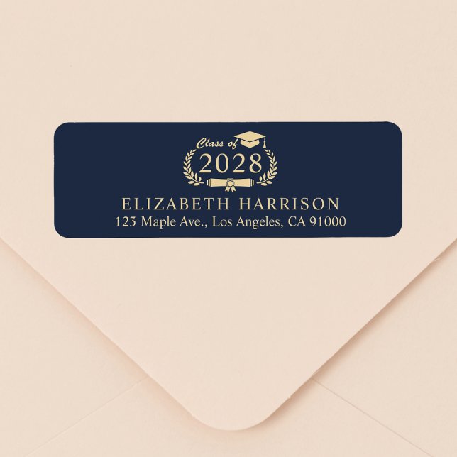 Elegant Blue Gold Graduation Return Address Label (Creator Uploaded)