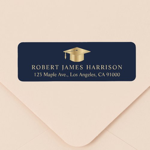Elegant Blue Gold Graduation Return Address Label