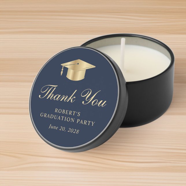 Elegant Blue Gold Graduation Thank You Mini Candle Favors (Creator Uploaded)