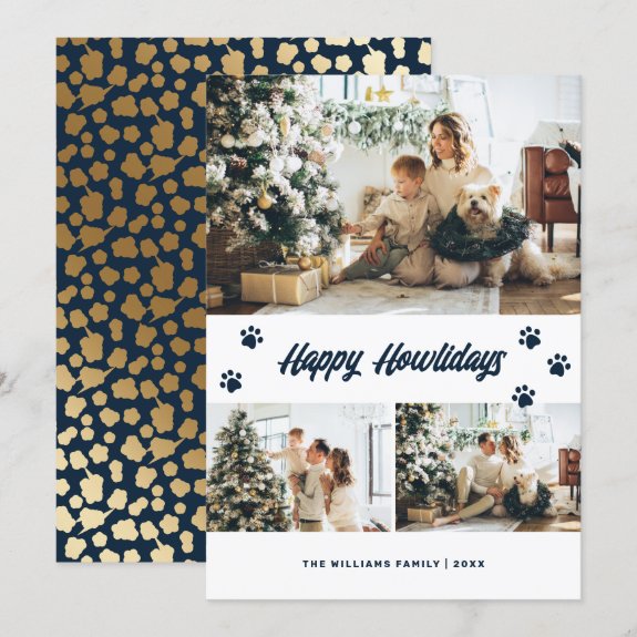 Elegant Blue Gold Happy Howlidays Photo Holiday Card