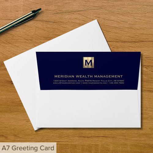 Elegant Blue Gold Initial Branded Envelope