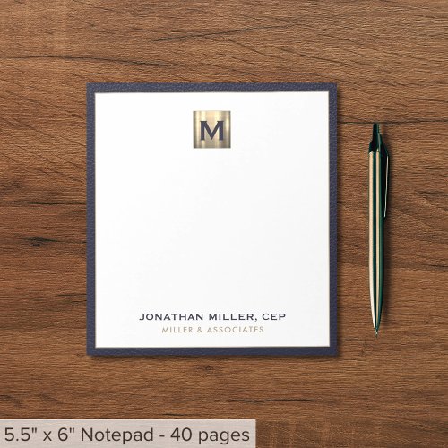 Elegant Blue Gold Initial Logo Notepad