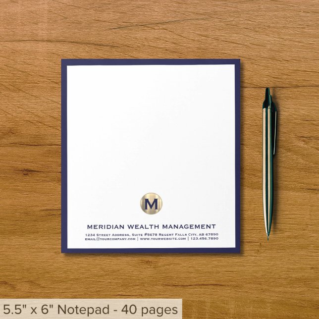 Elegant Blue Gold Initial Logo Notepad (Creator Uploaded)