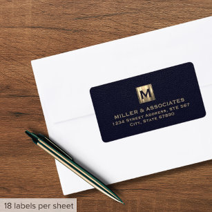 Elegant Blue Gold Initial Logo Return Address Label