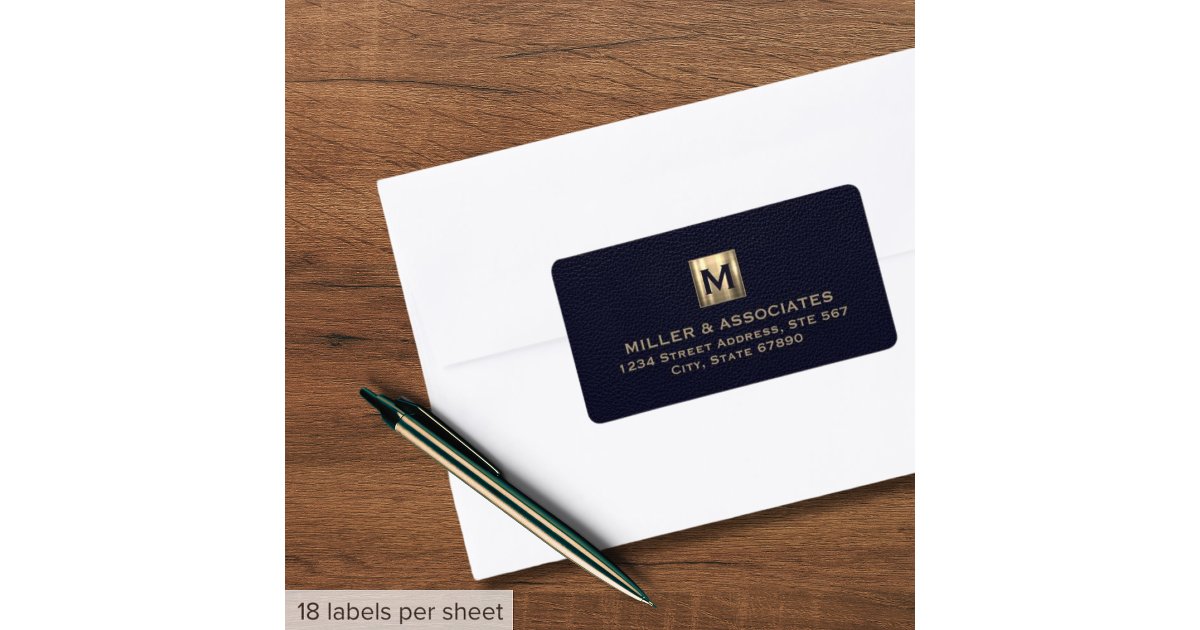 Elegant Blue Gold Initial Logo Return Address Label | Zazzle