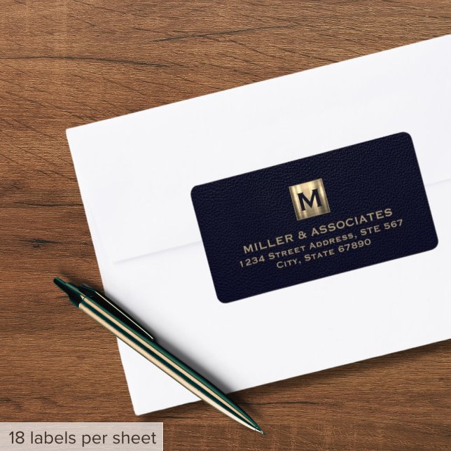 Elegant Blue Gold Initial Logo Return Address Label (Creator Uploaded)