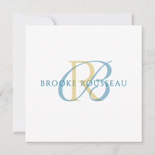 Elegant Blue Gold Initial Monogram Note Card