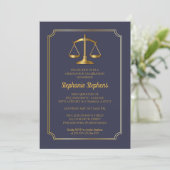 Elegant Blue | Gold Law Attorney Graduation Party Invitation (Standing Front)