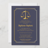 Elegant Blue | Gold Law Attorney Graduation Party Invitation (Front)