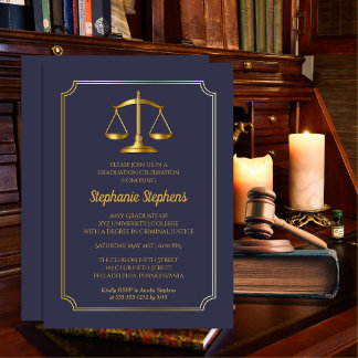 Elegant Blue | Gold Law Attorney Graduation Party Invitation