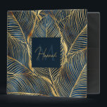 Elegant Blue Gold Leaf Design 3 Ring Binder<br><div class="desc">Modern luxury blue and gold leaves drawing,  perfect for exotic Stylish home decor,  unique glam events,  and special celebrations. Filled with shimmering faux gold glitter sparkle plant leaves hand Drawn tropic design,  creating an unusual gold foil foliage pattern amazing tropical artwork,  over a trendy velvet luxury look navy-blue background.</div>