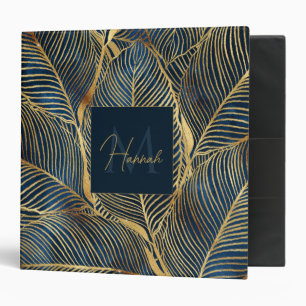 Elegant Blue Gold Leaf Design 3 Ring Binder