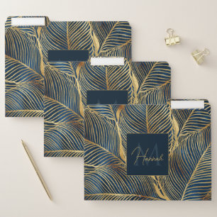 Elegant Blue Gold Leaf Design File Folder