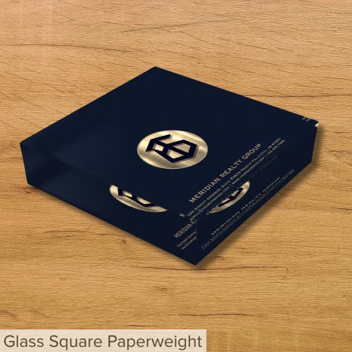 Elegant Blue Gold Logo Paperweight 