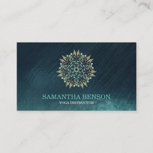 Elegant Blue  Gold Lotus Yoga Instructor Business Business Card