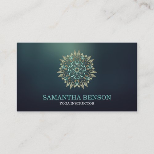 Elegant Blue  Gold Lotus Yoga Instructor Business Card