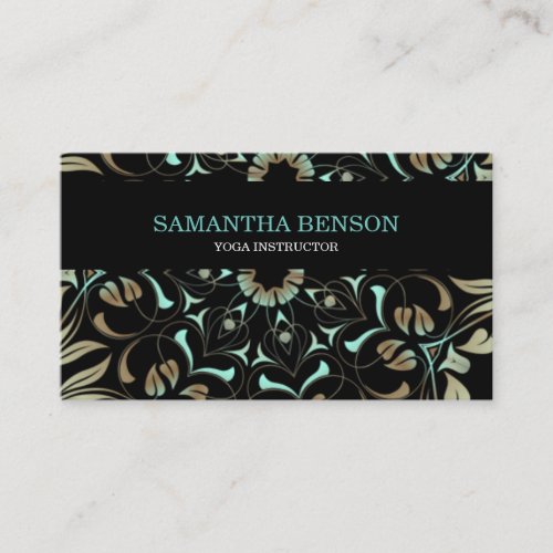 Elegant Blue  Gold Lotus Yoga Instructor Business Card