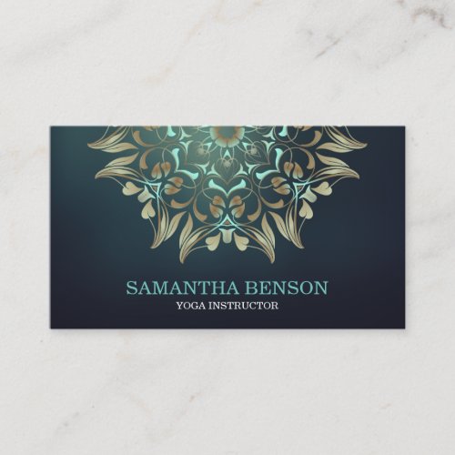 Elegant Blue  Gold Lotus Yoga Instructor Business Card