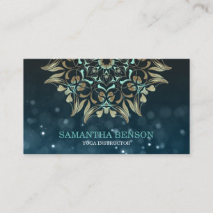 Elegant Blue & Gold Lotus Yoga Instructor Business Card