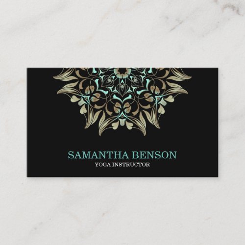 Elegant Blue  Gold Lotus Yoga Instructor Business Card