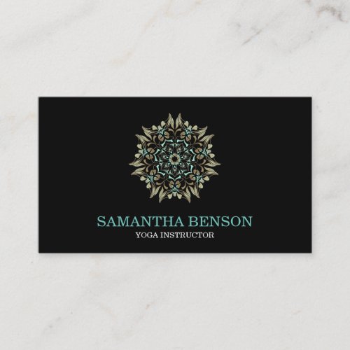 Elegant Blue  Gold Lotus Yoga Instructor Business Card