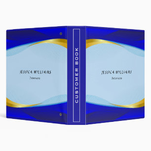 Elegant Blue Gold Luxury Designer Logo 3 Ring Binder